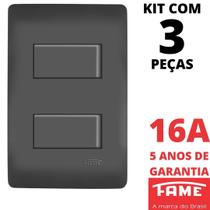 3un Interruptor Paralelo Three Way 2 Teclas 10A Com Placa 4x2 Habitat Black FAME