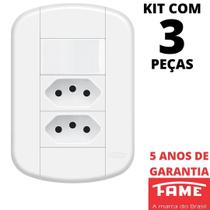 3un Interruptor Simples 16A e Tomada Dupla Padrão 2P+T 20A Com Placa Blanc Mais FAME