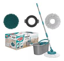 3Un Mop 3 Em 1 Original Cabo Inox Esfregão Balde 8L Pratico