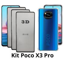3UN Película 3D de Vidro + 1x Capa Transparente para Xiaomi Poco X3 Pro