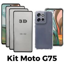 3UN Película 3D De Vidro Temperado + Capa Case Anti Impactos Para Motorola Moto G75 5G