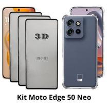 3UN Película 3D Frontal de Vidro + 1UN Capa Transparente para Moto Edge 50 Neo