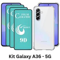 3UN Película Frontal de Cerâmica 9D + Capa Silicone TPU para Samsung Galaxy A36 5G