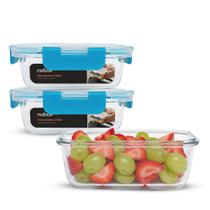 3un Potes De Vidro Herméticos Retangulares Mega Travas 370ml