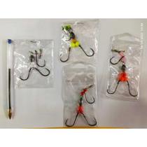 3UN Tesourinha 3 Anzois Para Pesca Tilápia no Rélo feito de miçanga, chumbada, anzol e girador.