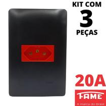 3un Tomada Padrão 2P+T 20A Vermelha Com Placa Habitat Black FAME