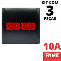 3un Tomada Padrão Dupla 2P+T 10A 4X4 Vermelha Com Placa Habitat Black FAME