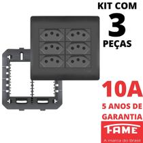 3un Tomada Padrão Sextupla 2P+T 10A 4X4 Com Placa Habitat Black FAME