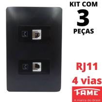 3un Tomada Telefone RJ11 4 Vias Dupla Com Placa Habitat Black FAME