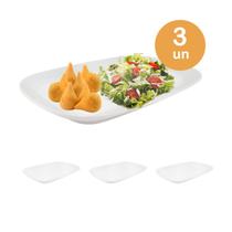 3un Travessa bandejas retangular melamina buffet branca PP 3un Travessa bandejas retangular melamina buffet branca PP