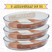 3uni Assadeira Oval 3L Vidro Temperado Sobremesa Assados