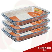 3UNI Assadeira Retangular 2,2L Média Saladeira Forno Microondas