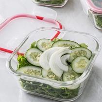 3UNI Pote de Marmita de Vidro c/ Tampa 4 Travas 520ML Quadrado