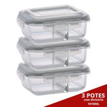 3UNI Pote de Vidro Hermético Tampa e Divisória 1010ML Retangular