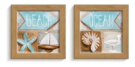 3X 2 Quadros Decorativo Banheiro Toalete Praia Mar Conchas K