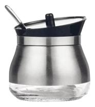 3X Açucareiro De Luxo Aço Inox Com Tampa E Colher 9X9 Cm Cor