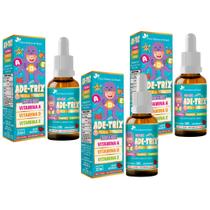 3x ADE-TRIX KIDS (Vitamina A, D e E) Sabor Morango 30ml Flora Nativa