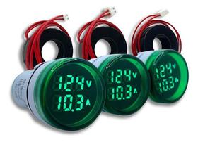 3x Amperímetro E Voltímetro Sinaleiro 100a 22mm Verde + Tc
