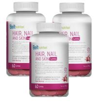 3x Belt Hair, Nail And Skin Gummy-Morango-60 gomas