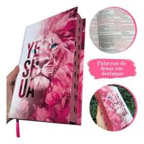 3X Bíblia Sagrada Feminina Leão Yeshua (Jesus) Rosa Capa Dur