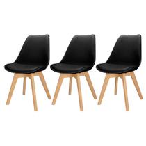 3X Cadeira Charles Eames Leda Design Wood Estofada Base Madeira