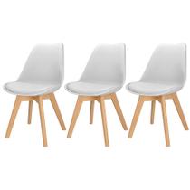 3X Cadeira Charles Eames Leda Design Wood Estofada Base Madeira