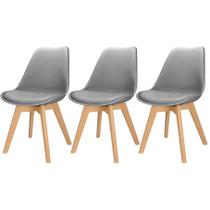 3X Cadeira Charles Eames Leda Design Wood Estofada Base Madeira