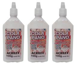 3x Cola Pano 100g Acrilex ColaTecido sobre tecido de Algodão