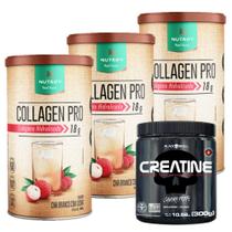3x Collagen Pro - 450g Nutrify - Proteína do Colágeno + Creatina Pura - 300g - Black