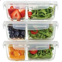 3X Conjunto De 3 Potes Retangular Hermético 640Ml Com Divisó
