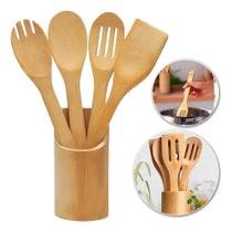 3X Conjunto Talheres Bambu 5 Peças Pau Colher Garfo Espátula 3X Conjunto Talheres Bambu 5 Peças Pau Colher Garfo Espátula