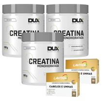 3x Creatina 300g - Monohidratada - Dux Nutrition + 2x Cabelos e Unhas - Lavitan - 30 Cáps - Cimed