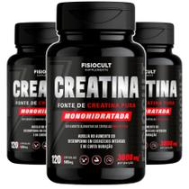3x Creatina Monohidratada 120 Capsulas 3000 mg Suplemento Alimentar Uso Adulto Sem Gluten Sem Sabor Fisiocult