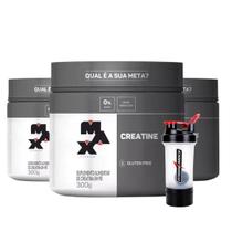 3x creatine 300g creatina 100% pura max titanium+coqueteleira 700ml