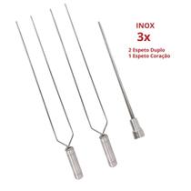 3x Espetos De Inox Lâmina 40cm Duplo/Coração Para Churrasco