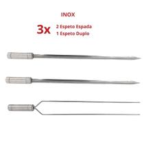 3x Espetos Para Churrasco Inox Espada e Duplo Lâmina 50cm