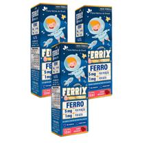 3x Ferrix- Ferro Em Gotas Kids- 30ml- Flora Nativa- Morango