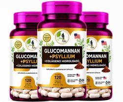 3x Glucomannan Psyllium Colágeno Hidrolisado 120 Cápsulas Suplemento Natural Envio Imediato