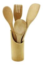 3X Jogo Porta Talheres +Colher Espátula De Bambu Kit 5 Peças 3X Jogo Porta Talheres +Colher Espátula De Bambu Kit 5 Peças