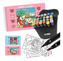 3X Kit 1 Livro De Colorir Comfy E Cozy 96 Páginas + 24 Canet 3X Kit 1 Livro De Colorir Comfy E Cozy 96 Páginas + 24 Canet