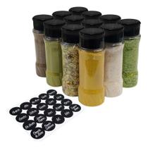 3X Kit 12 Pote 130Ml P/Tempero C/Tampa Dosadora Dupla+Etique