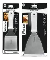 3X Kit 2 Espátulas Inox Lanche Reta E Curva Chapeiro E Cozin