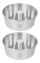3X Kit 2 Forma Assadeira Bolo Pudim Redonda Com Tubo 22 E97