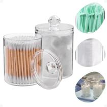 3X Kit 2 Porta Organizador Algodão Cotonete Acrílico Com Tam