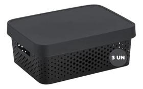 3X Kit 3 Caixas Cestos Organizadora Rattan Baixa 11L C Tampa 3X Kit 3 Caixas Cestos Organizadora Rattan Baixa 11L C Tampa
