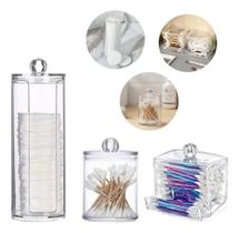 3X Kit 3 Organizador Algodão Cotonete Lenço Acrílico Maquiag