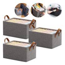 3X Kit 3 Organizador Guarda Roupa Cesto Multiuso Dobrável Ca