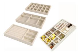 3X Kit 4Bandeja Porta Joias Bijuteria Veludo Organizador Gav