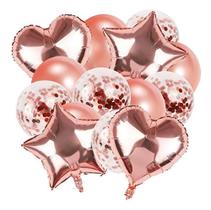 3X Kit Buque Balão Metalizado 14 Peças Bexiga Festa Rose Gol