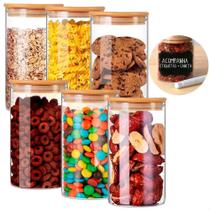 3X Kit De 6 Potes Herméticos Vidro Tampa Bambu 600Ml 3X Kit De 6 Potes Herméticos Vidro Tampa Bambu 600Ml